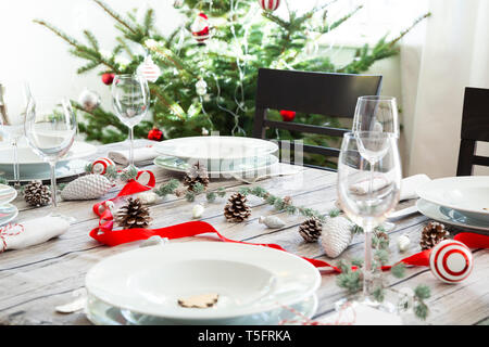 Laid table with Christmas decoration Stock Photo