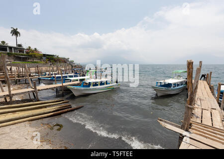 Guatemala Central America - boats moored at the edge of Lake Atitlan, Guatemala, Latin America