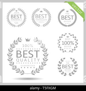 Laurel wreath label badge set isolated. Best quality, best offer, best buy. Vector illustration Stock Vector