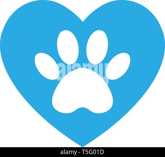 cat and dog paw print inside heart. The dog's track in the heart. Stock Vector