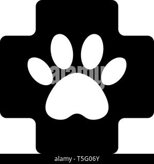 veterinary pharmacy sign. black cross with paw veterinary care symbol icon. Stock Vector