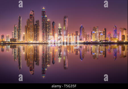 Dubai Marina bay view from Palm Jumeirah, UAE Stock Photo