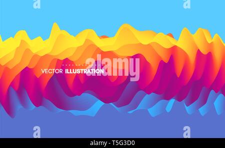 3D wavy background with ripple effect. Abstract vector illustration. Design template. Modern pattern. Stock Vector
