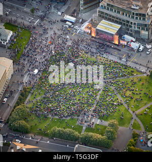 Aerial-Crowds in Reykjavik, Cultural Day, Reykjavik, Iceland Stock Photo