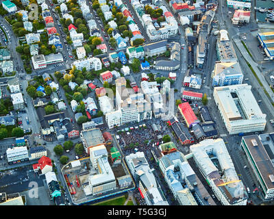 Aerial-Crowds in Reykjavik, Cultural Day, Reykjavik, Iceland Stock Photo