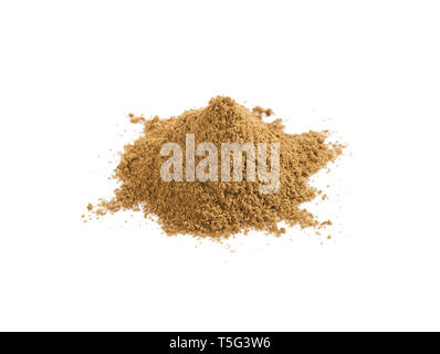 Pile of cumin powder isolated on white background. Heap of ground caraway. Stock Photo