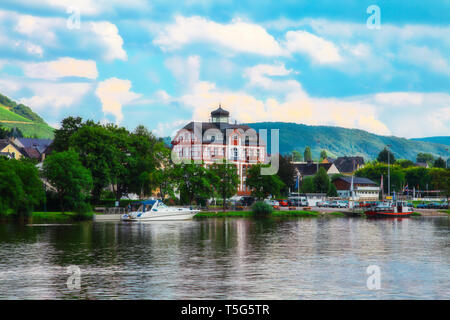 Overlooking the River Moselle on a beautiful half-timbered house Stock Photo