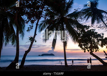 Sunset through the palm trees on Espadilla Norte Beach, Manuel Antonio, Quepos, Costa Rica Stock Photo