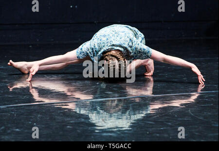 Sadlers Well's,  London, UK. 24th April, 2019.Stephanie McMann at the Dress rehearsal of Nora Invites Deborah Hay - Where Home is,  a triptych of dance at the Lilian Bayliss Studio, London. UK  Credit: Thomas Bowles/Alamy Live News Stock Photo