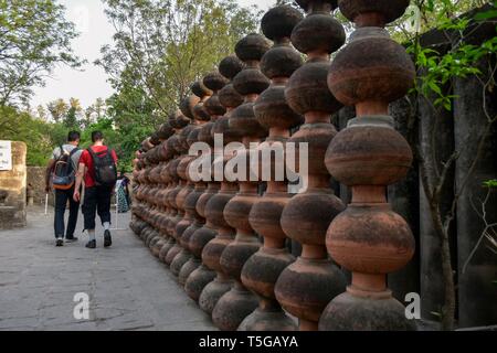 Chandigarh, Chandigarh, India. 24th Apr, 2019. Visitors are seen walking around the asia's largest Rock Garden in Chandigarh.Rock Garden in Chandigarh is a sculptural art garden in India. The 40-acres Rock Garden is built of industrial waste and thrown-away items. Credit: Saqib Majeed/SOPA Images/ZUMA Wire/Alamy Live News Stock Photo