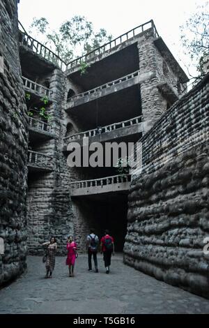 Chandigarh, Chandigarh, India. 24th Apr, 2019. Visitors are seen walking around the asia's largest Rock Garden in Chandigarh.Rock Garden in Chandigarh is a sculptural art garden in India. The 40-acres Rock Garden is built of industrial waste and thrown-away items. Credit: Saqib Majeed/SOPA Images/ZUMA Wire/Alamy Live News Stock Photo