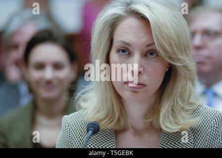 Washington, DC, USA. 16th Mar, 2007. Valerie Plame-Wilson, the outed former CIA agent, listens to opening statements given by the House Committee on Oversight and Reform hearing room on Capitol Hill in Washington, DC March 16. 2007. Plame-Wilson was there to testify about her career after her identity was disclosed by columnist Robert Novak in July 2003. Credit: Bill Putnam/ZUMA Wire/Alamy Live News Stock Photo