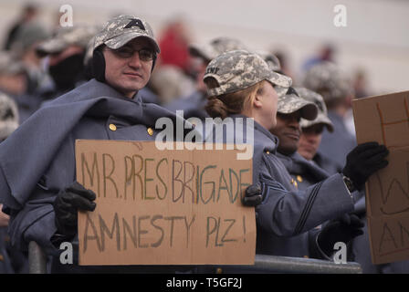 Philadelphia, Pennsylvania, USA. 6th Dec, 2008. A cadet from the US Military Academy asks President George W. Bush for his brigade to receive discipline ''amnesty'' during the 109th annual Army-Navy Football game in Philadelphia, Penn., Dec.6, 208. The US Naval Academy's Midshipmen beat The US Military Academy's Cadets 34-0 for the seventh straight win. Credit: Bill Putnam/ZUMA Wire/Alamy Live News Stock Photo