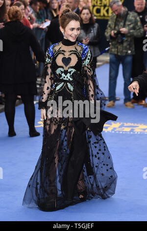 London, UK. 24th Apr, 2019. LONDON, UK. April 24, 2019: Lily Collins arriving for the 'Extremely Wicked, Shockingly Evil And Vile' premiere at the Curzon Mayfair, London. Picture: Steve Vas/Featureflash Credit: Paul Smith/Alamy Live News Stock Photo