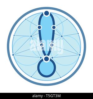 Illustration of modern progressive Idea round shape isolated on white. Symbol of Exclamation Mark, Vector sign for icon or logo in EPS10. Network with Stock Vector
