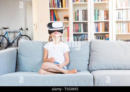 Girl using virtual reality glasses Stock Photo