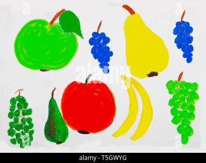Children's painting of various fruits Stock Photo