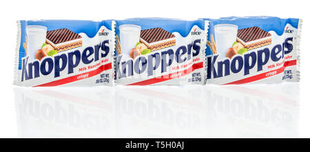 Winneconne, WI -  22 April 2019: A package of Knoppers wafers milk chocolate on an isolated background Stock Photo