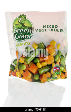 Winneconne, WI -  22 April 2019: A package of Green Giant steamers mixed frozen vegetables on an isolated background Stock Photo