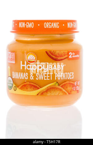 Winneconne, WI -  22 April 2019: A package of Organics happy baby bananas and sweet potatoes baby food on an isolated background Stock Photo