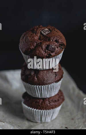 Chocolate muffins, stacked Stock Photo