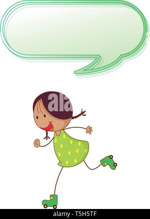Girl playing roller skate with speech balloon illustration Stock Vector