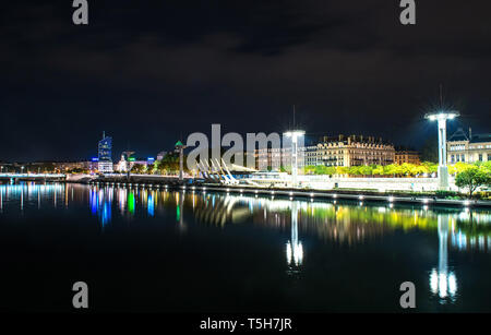 View of Rhone river in Lyon at night, France Stock Photo