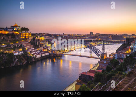 cityscape of porto in portugal at dusk Stock Photo