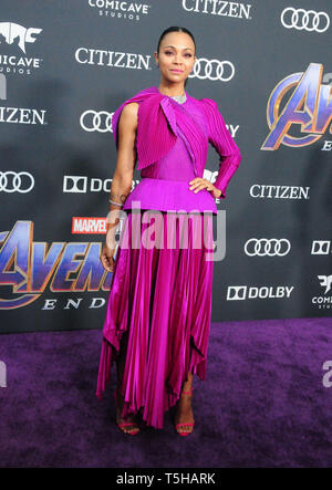 Los Angeles, California, USA 22nd April 2019  Actress Zoe Saldana attends the World Premiere of Marvel Studios' 'Avengers: Endgame' on April 22, 2019 at Los Angeles Convention Center in Los Angeles, California, USA. Photo by Barry King/Alamy Stock Photo Stock Photo