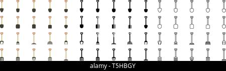 Shovels, pitchforks, rakes, vector flat icons, agricultural implement vector illustration Stock Vector