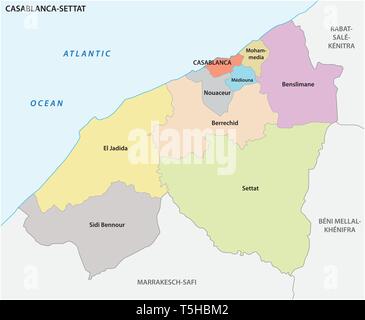 administrative and political map of the Moroccan region casablanca Stock Vector