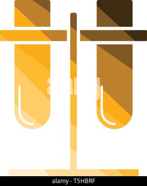 Lab flasks attached to stand icon. Flat color design. Vector illustration. Stock Vector