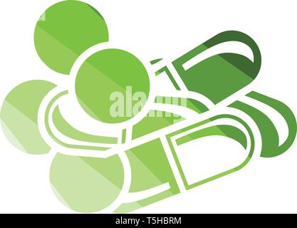 Pill and tabs icon. Flat color design. Vector illustration. Stock Vector
