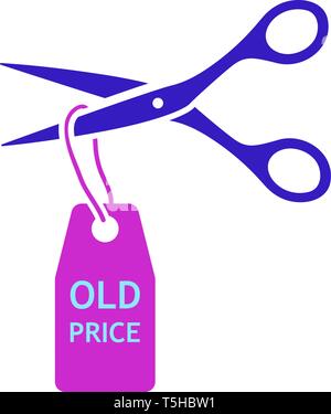 Scissors Cut Old Price Tag Icon. Flat Color Design. Vector Illustration. Stock Vector