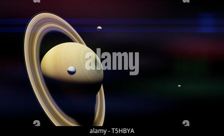 Saturn with moon Enceladus and other moons Stock Photo