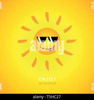happy smiling sun with sunglasses on yellow background vector Illustration EPS10 Stock Vector