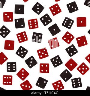 Red and black dice. Seamless pattern background. Vector illustration. Casino and gambling. Stock Vector