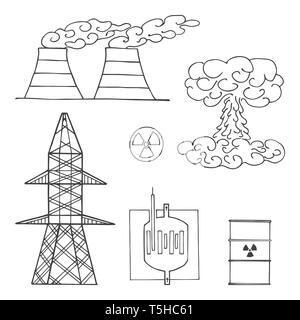 Atomic power station. Toxic waste. Environmental pollution. Vector illustration Stock Vector