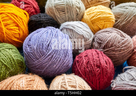 Colorful wool yarn balls, shallow depth of field. Stock Photo