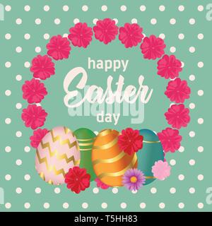 Easter card on colorful modern geometric background. Vector illustration. Place for your text Stock Vector
