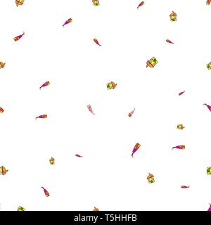 Seamless pattern of houses in doodle style. Vector illustration, kids drawing on white background Stock Vector