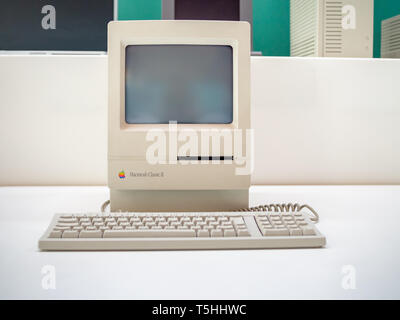 TERRASSA, SPAIN-MARCH 19, 2019: Apple Macintosh Plus Personal computer in the National Museum of Science and Technology of Catalonia Stock Photo