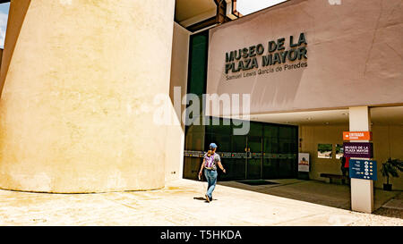 Panama Viejo Ruins amid modern city skyline, and interior of Museo de la Plaza Mayor Stock Photo