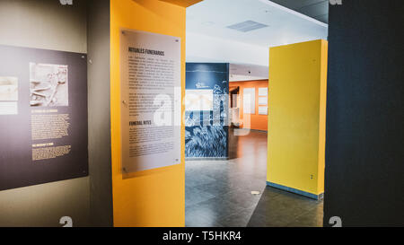 Panama Viejo Ruins amid modern city skyline, and interior of Museo de la Plaza Mayor Stock Photo