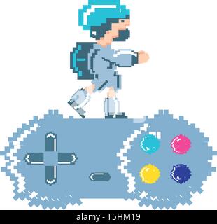 video game control with warrior avatar pixelated vector illustration design Stock Vector