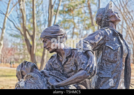 Vietnam Womens Memorial bronze statue in Washington DC Stock Photo