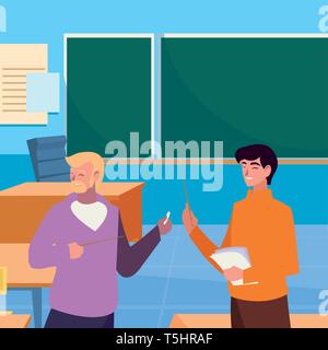 teachers couple in the classroom characters vector illustration design Stock Vector