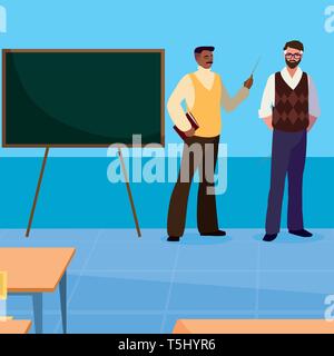 teachers couple in the classroom characters vector illustration design Stock Vector