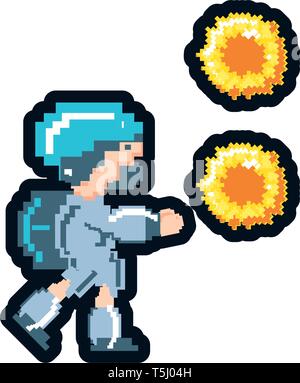 video game avatar with fire balls pixelated vector illustration design Stock Vector