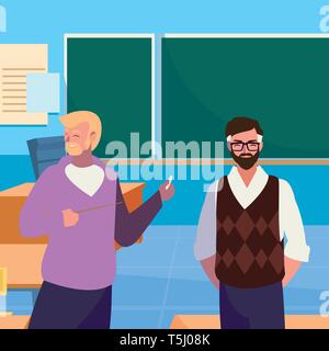teachers couple in the classroom characters vector illustration design Stock Vector